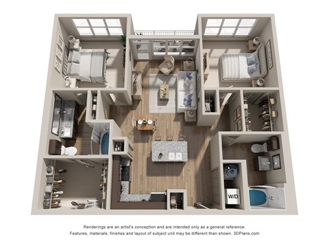 Floor plan for 2 beds, 2 baths, 1176 sqft